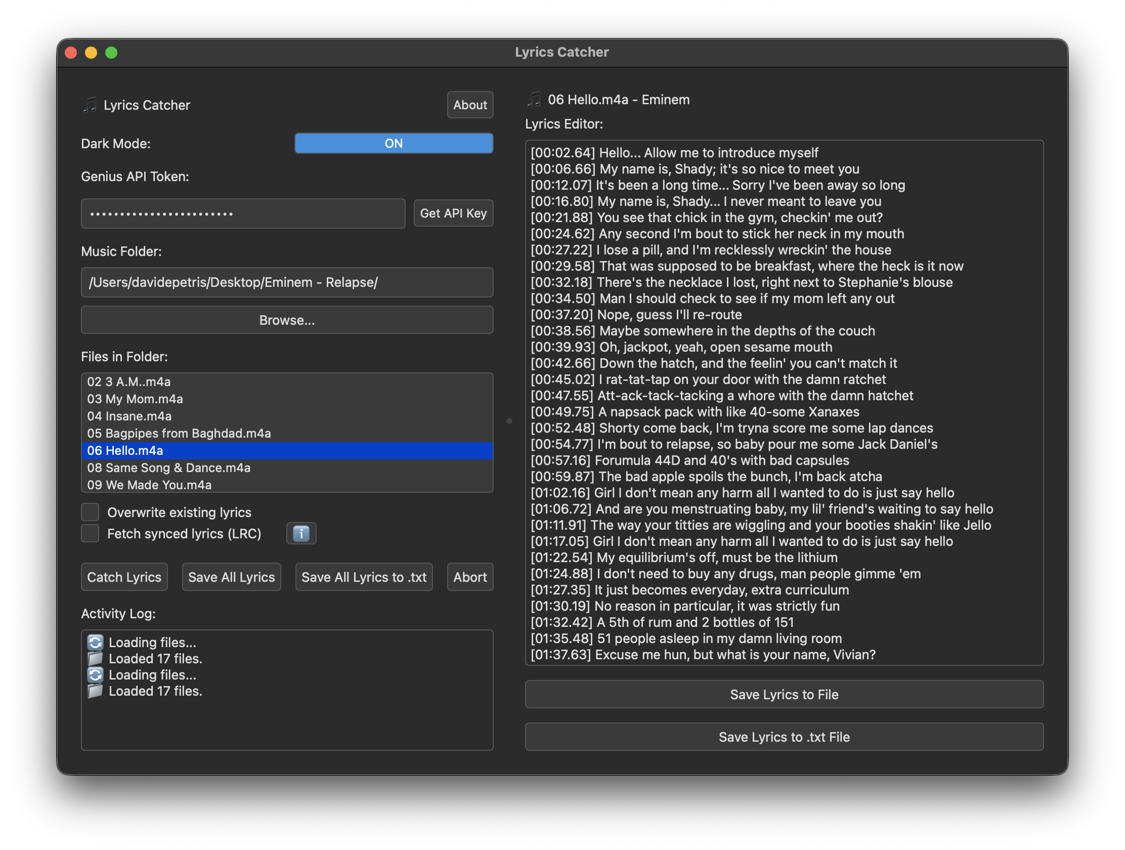 Lyrics Catcher Screenshot